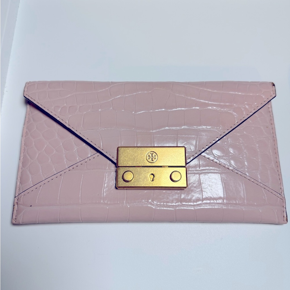 Tory Burch Pink Juliette embossed envelope wallet